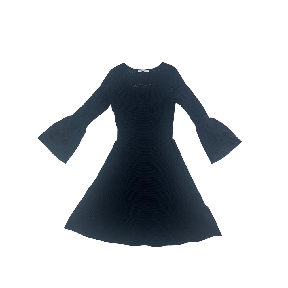 Sandro‎ Paris Black Pointelle Knit Bell Sleeve Fit & Flare Dress size XS/S